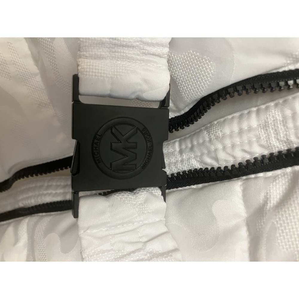 Michael Kors Puffer Jacket Detachable Hood MK Belt Camo White Faux Fur Trim Logo - Picture 12 of 14